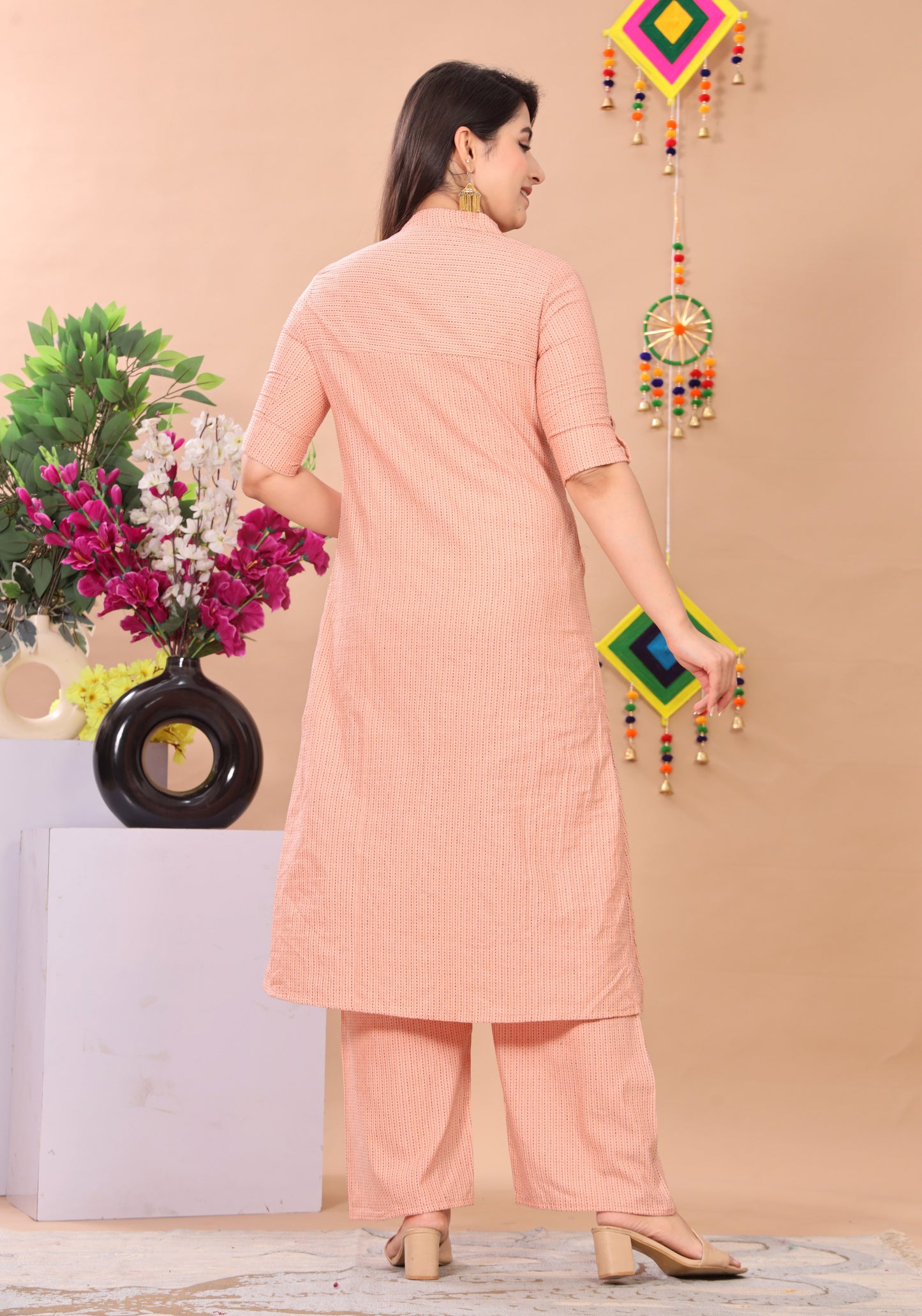 Orange Katha Cotton Kurta Set