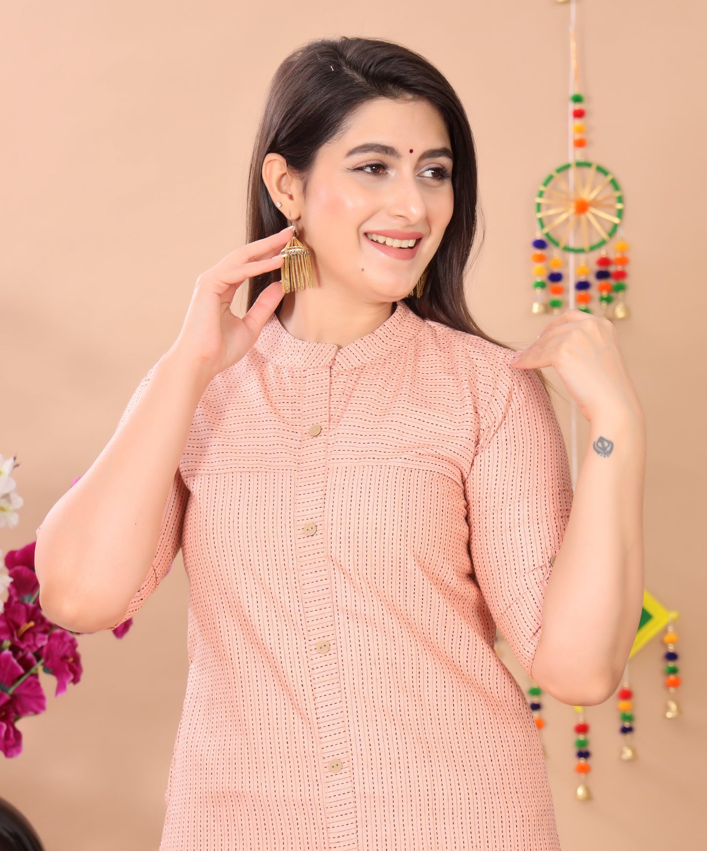 Orange Katha Cotton Kurta Set