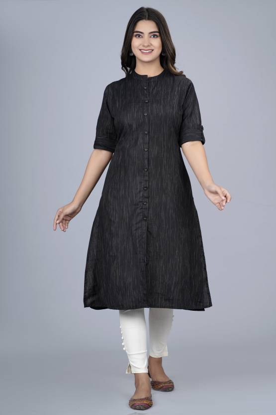 Black Handloom Cotton Kurta