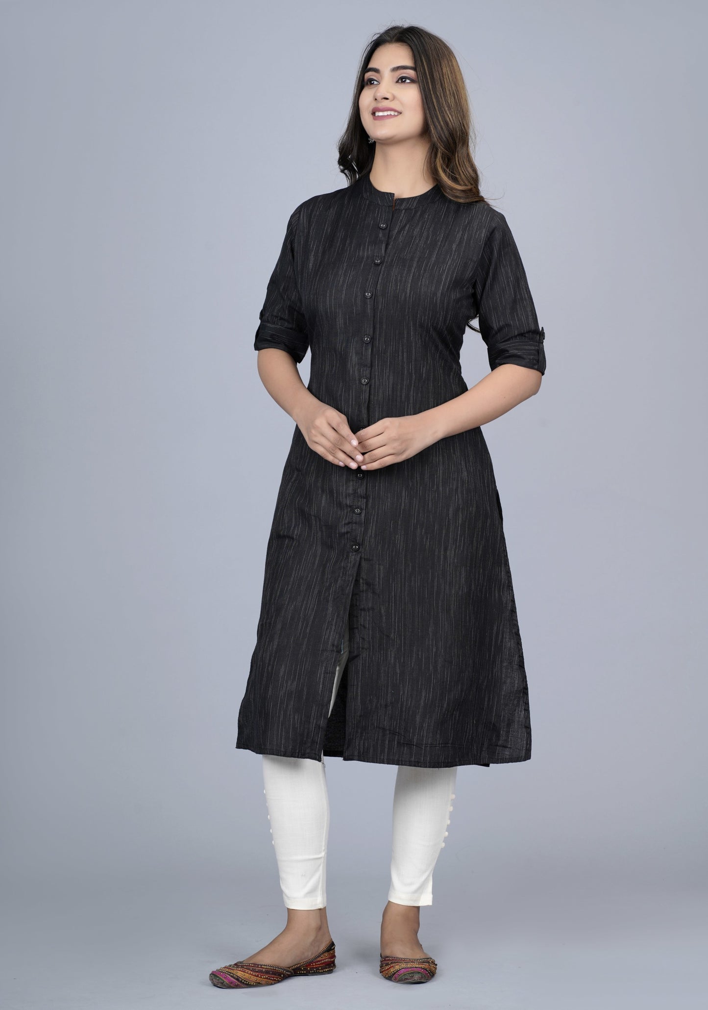 Black Handloom Cotton Kurta