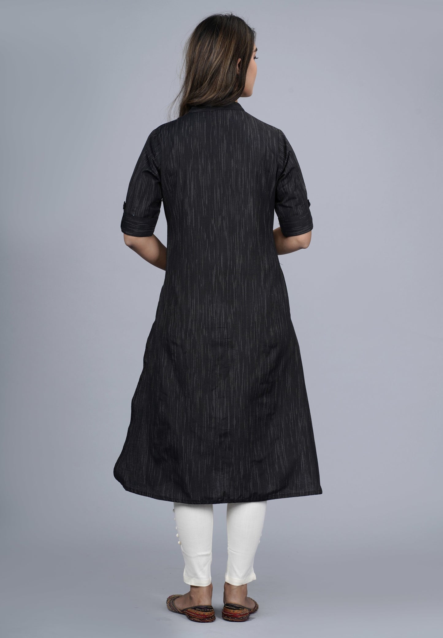 Black Handloom Cotton Kurta