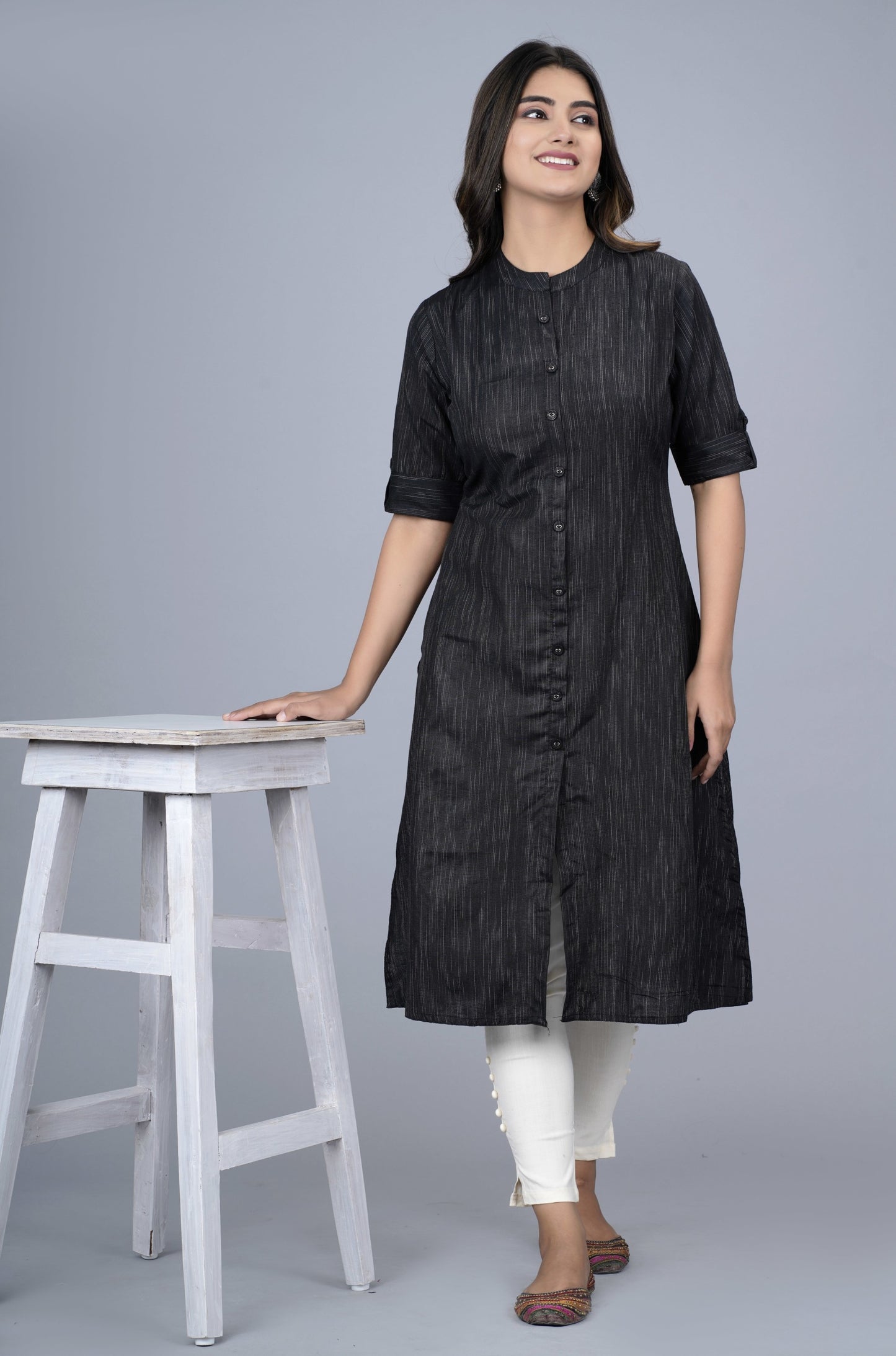 Black Handloom Cotton Kurta