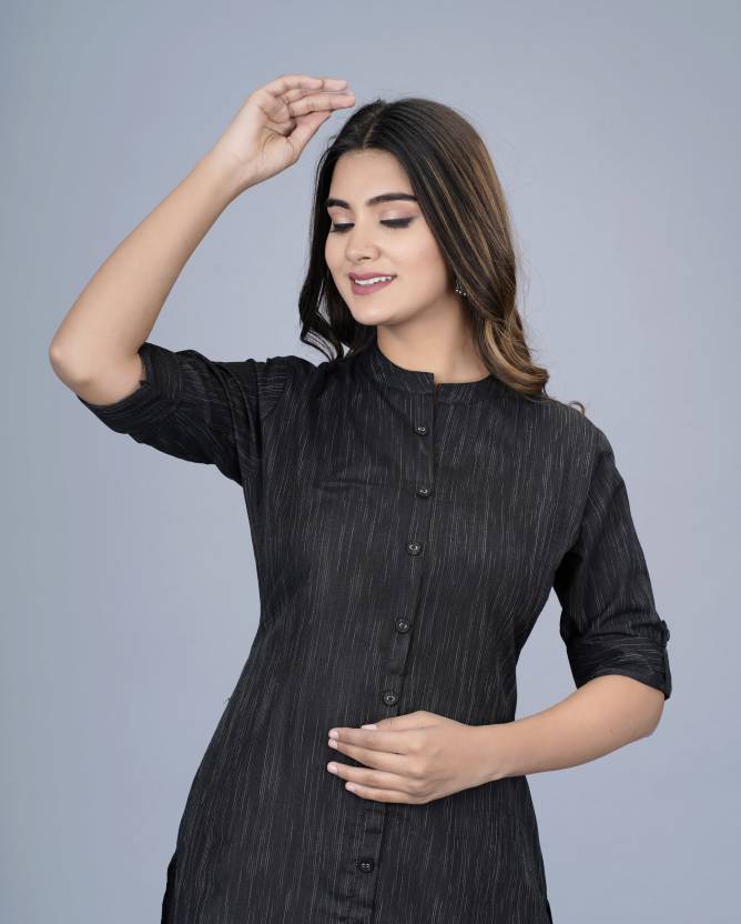 Black Handloom Cotton Kurta
