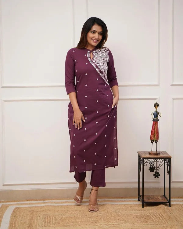 Brown Cotton Blend Kurta For Women