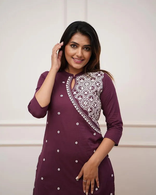 Brown Cotton Blend Kurta For Women