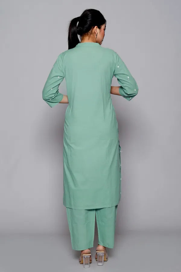 Green Cotton Blend Kurta For Women