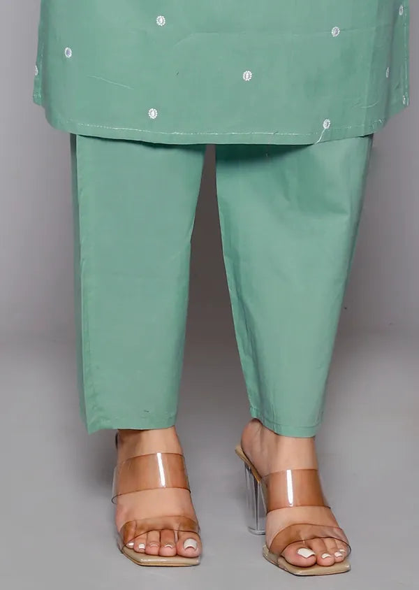 Green Cotton Blend Kurta For Women