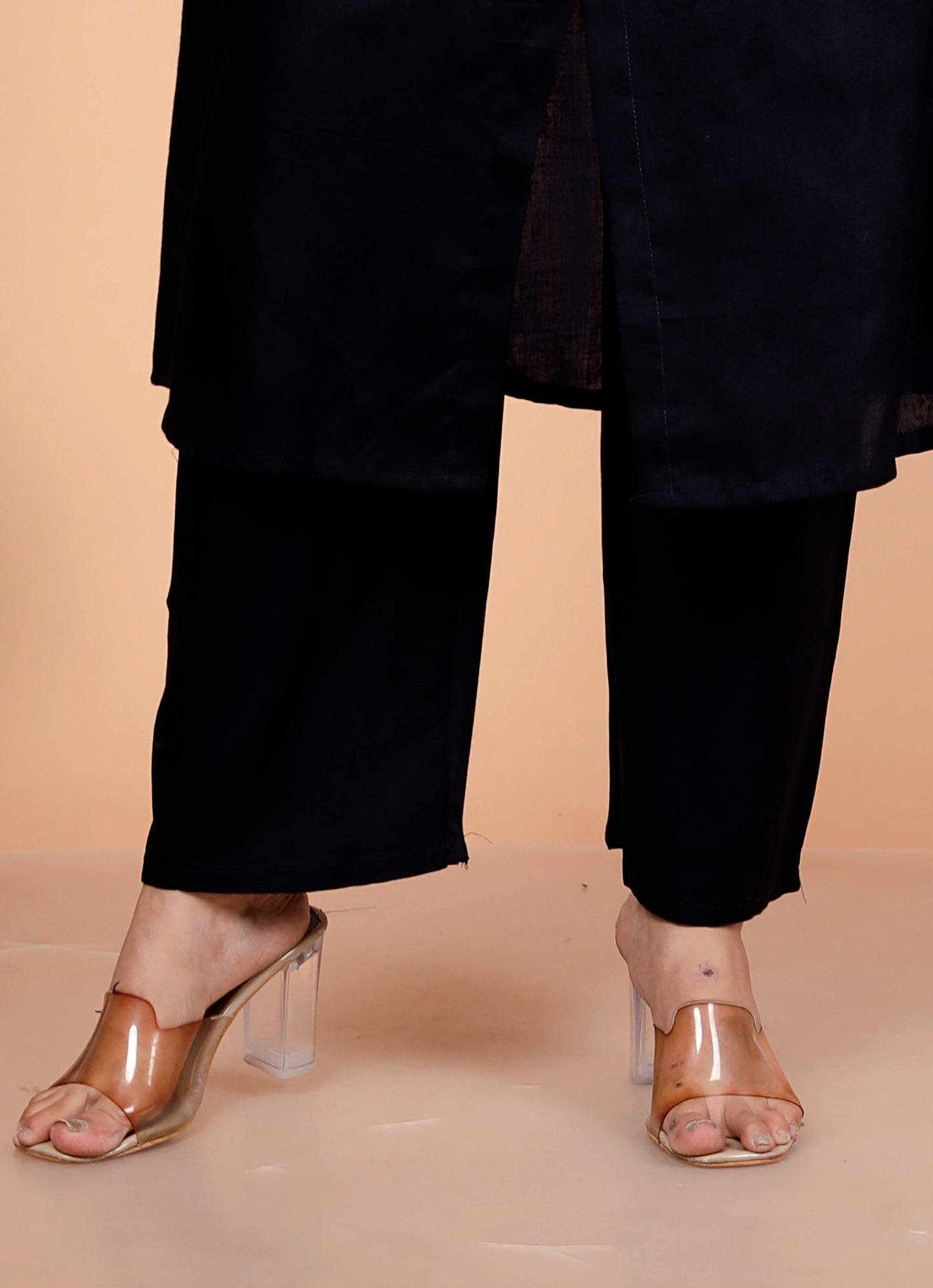 Navy Blue Plain Kurta Palazzo Set