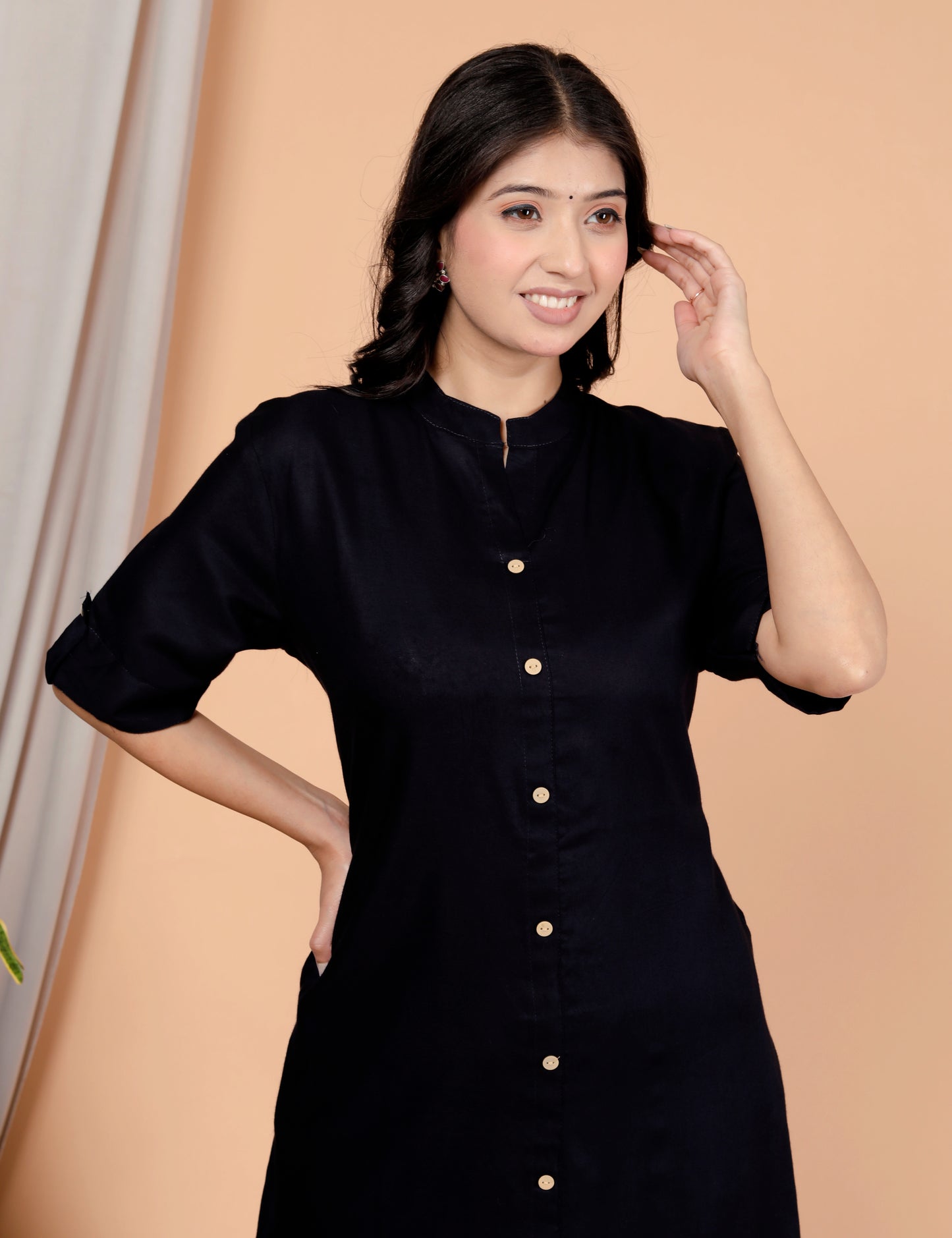 Navy Blue Plain Kurta Palazzo Set