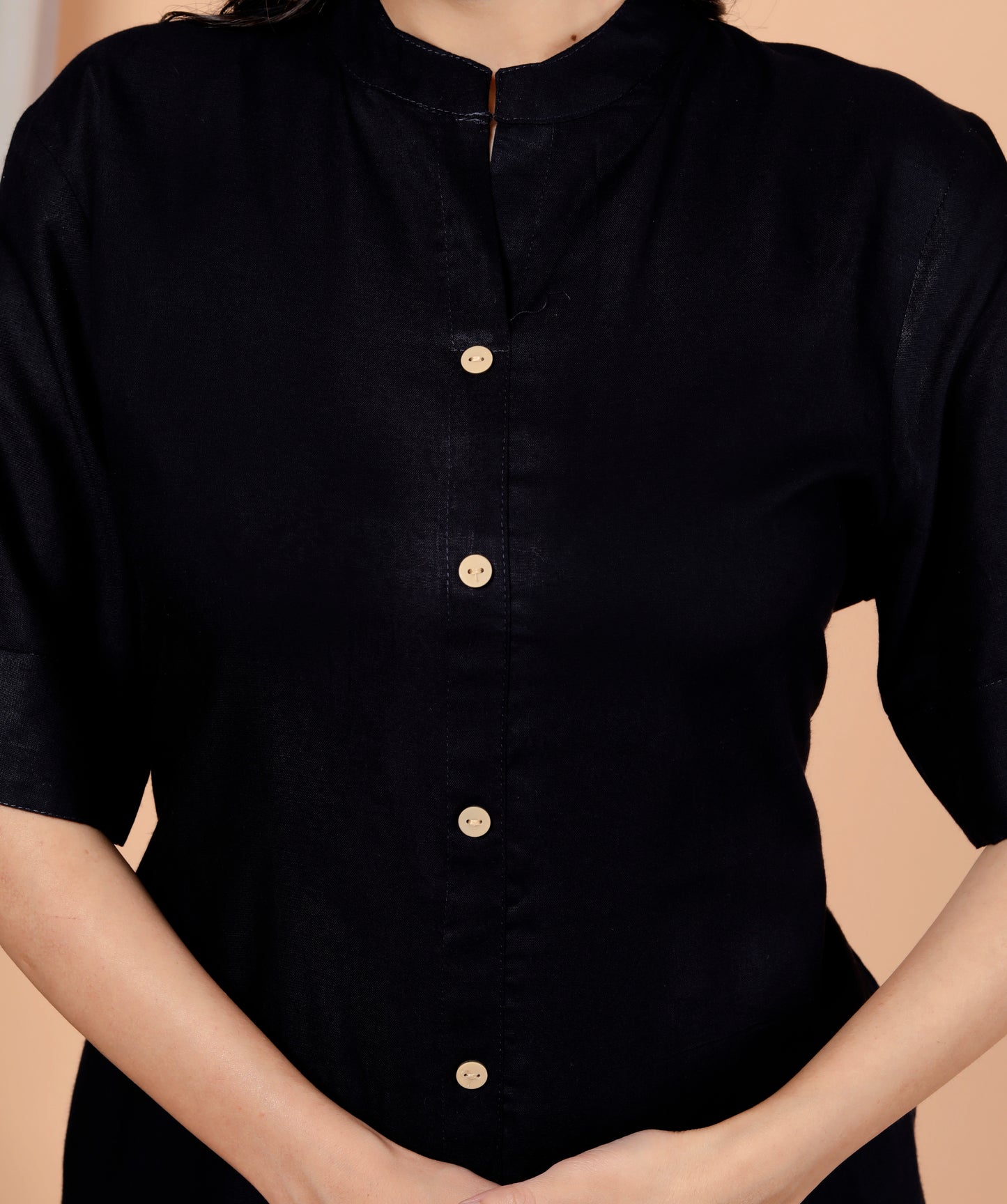 Navy Blue Plain Kurta Palazzo Set