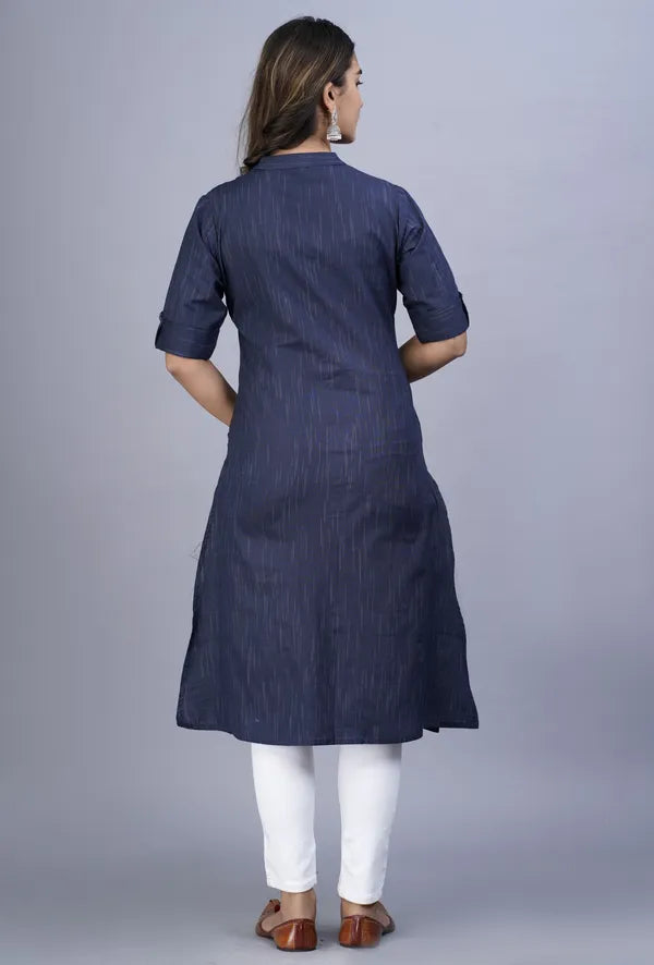 Blue Khadi Cotton Kurta For Women