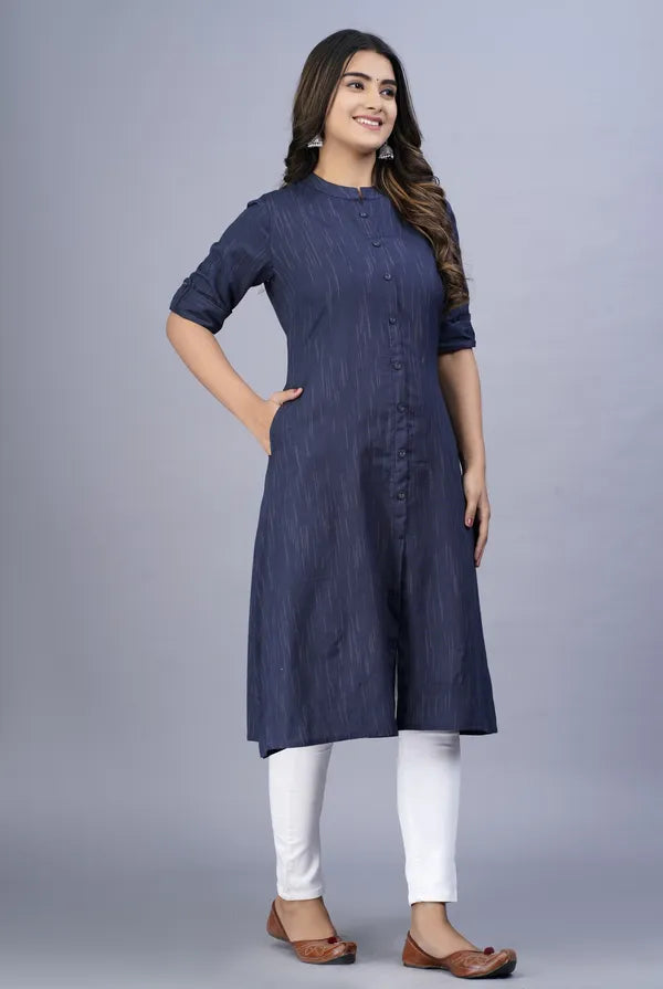 Blue Khadi Cotton Kurta For Women