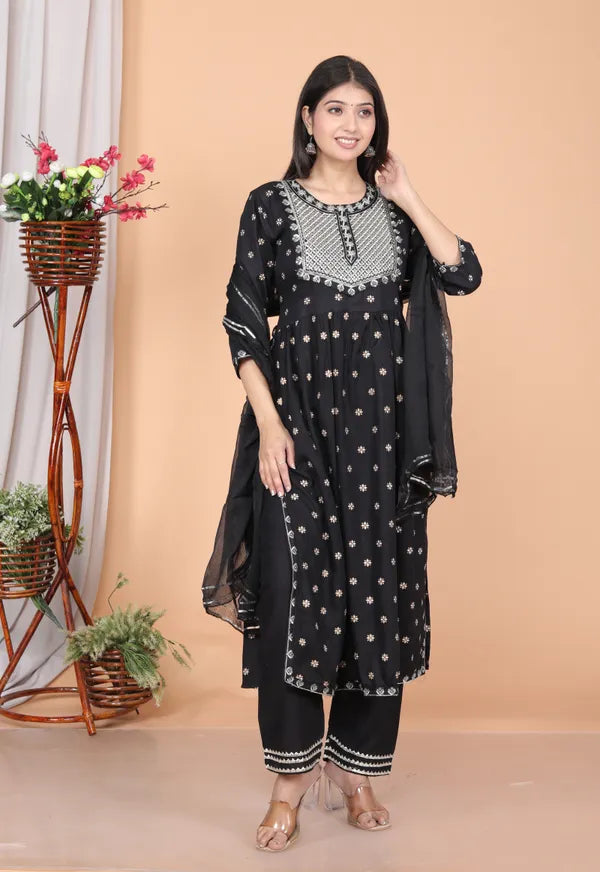 Rayon Embroidery Kurta Pant Dupatta Set for women