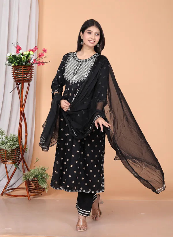 Rayon Embroidery Kurta Pant Dupatta Set for women