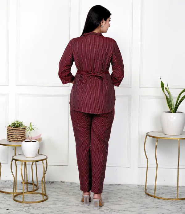 Maroon Handloom Cotton Co-ord set