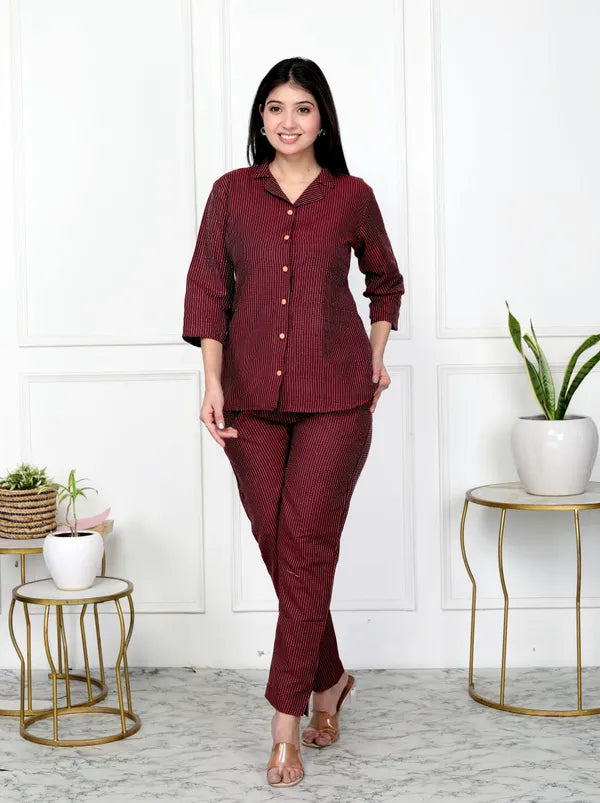 Maroon Handloom Cotton Co-ord set