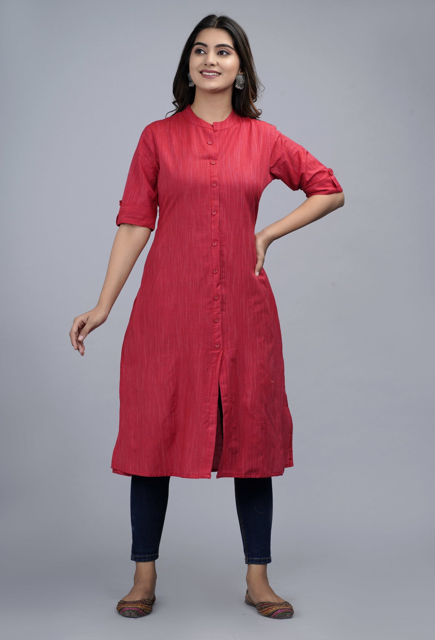 Red Handloom Cotton Kurta
