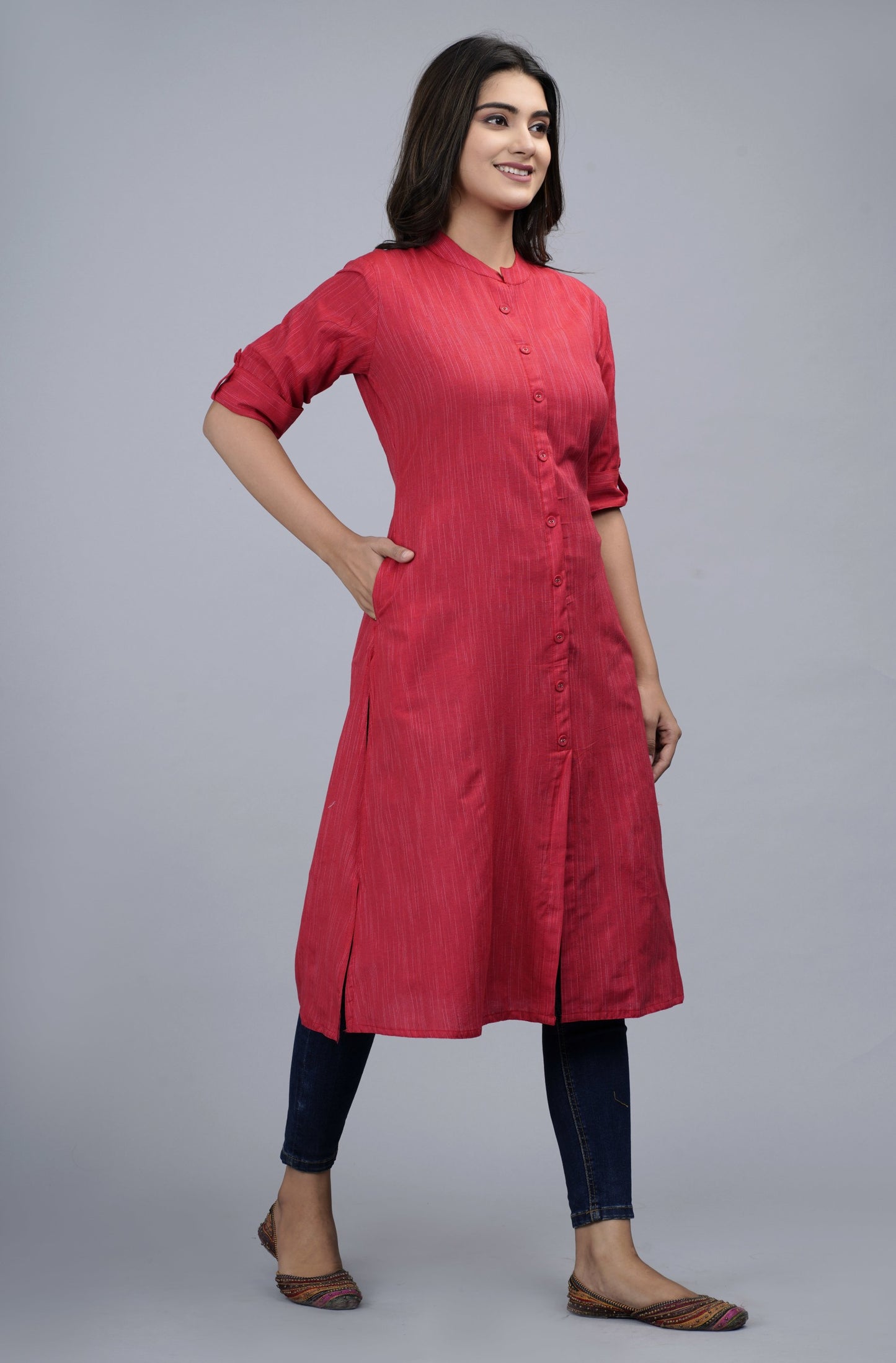 Red Handloom Cotton Kurta