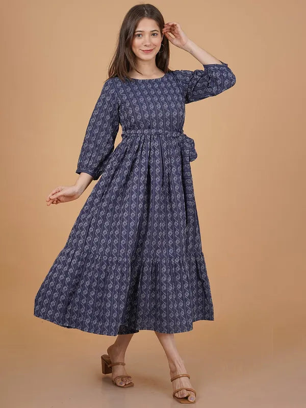 Blue Khadi Cotton Dress For Women