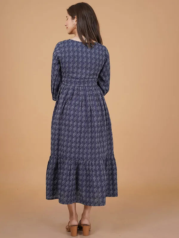 Blue Khadi Cotton Dress For Women