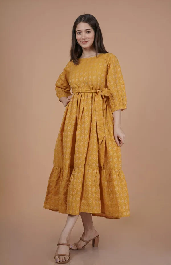 Yellow Crepe Dress For Women
