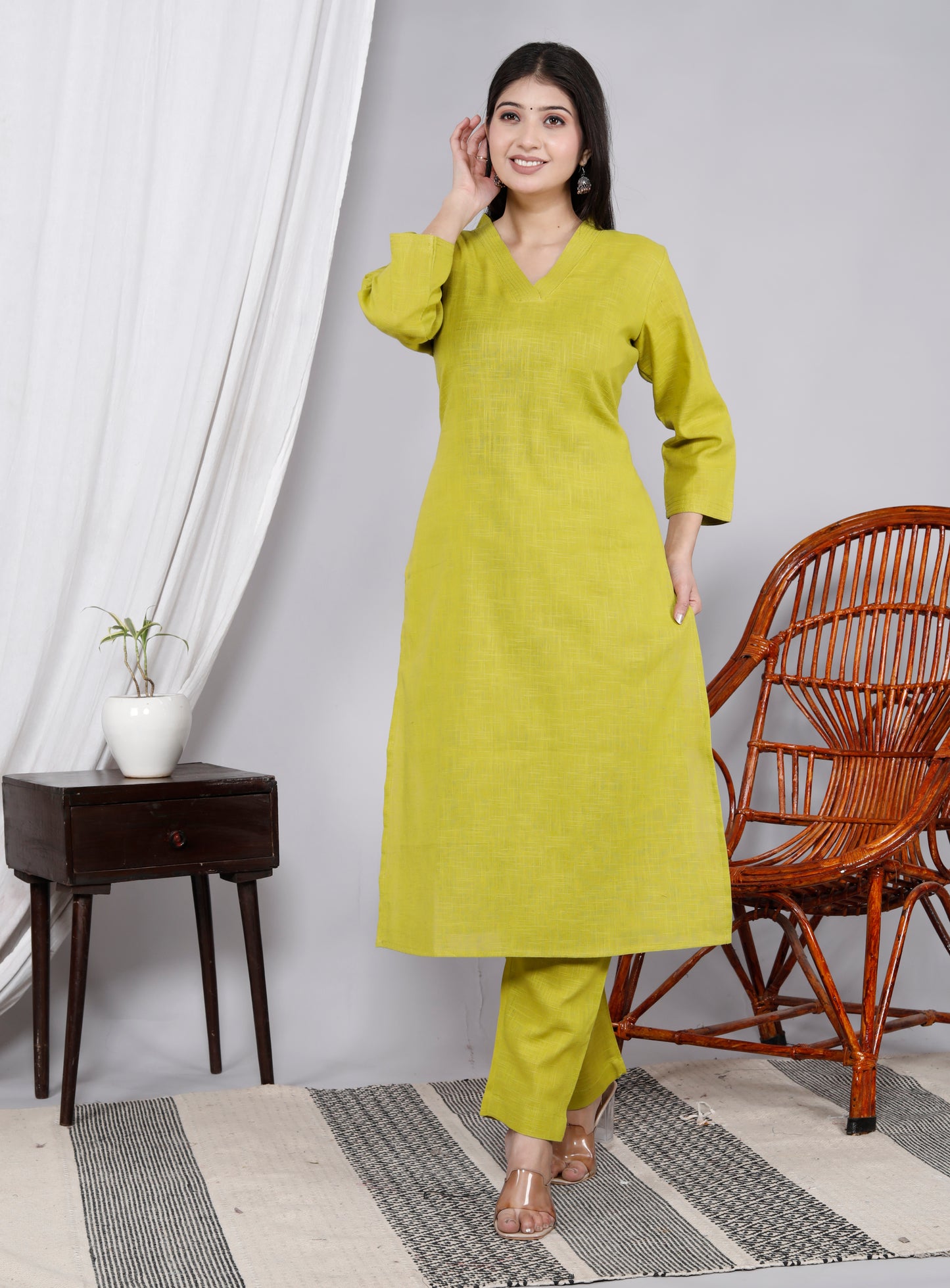 Cotton Slub Kurta Pant Set