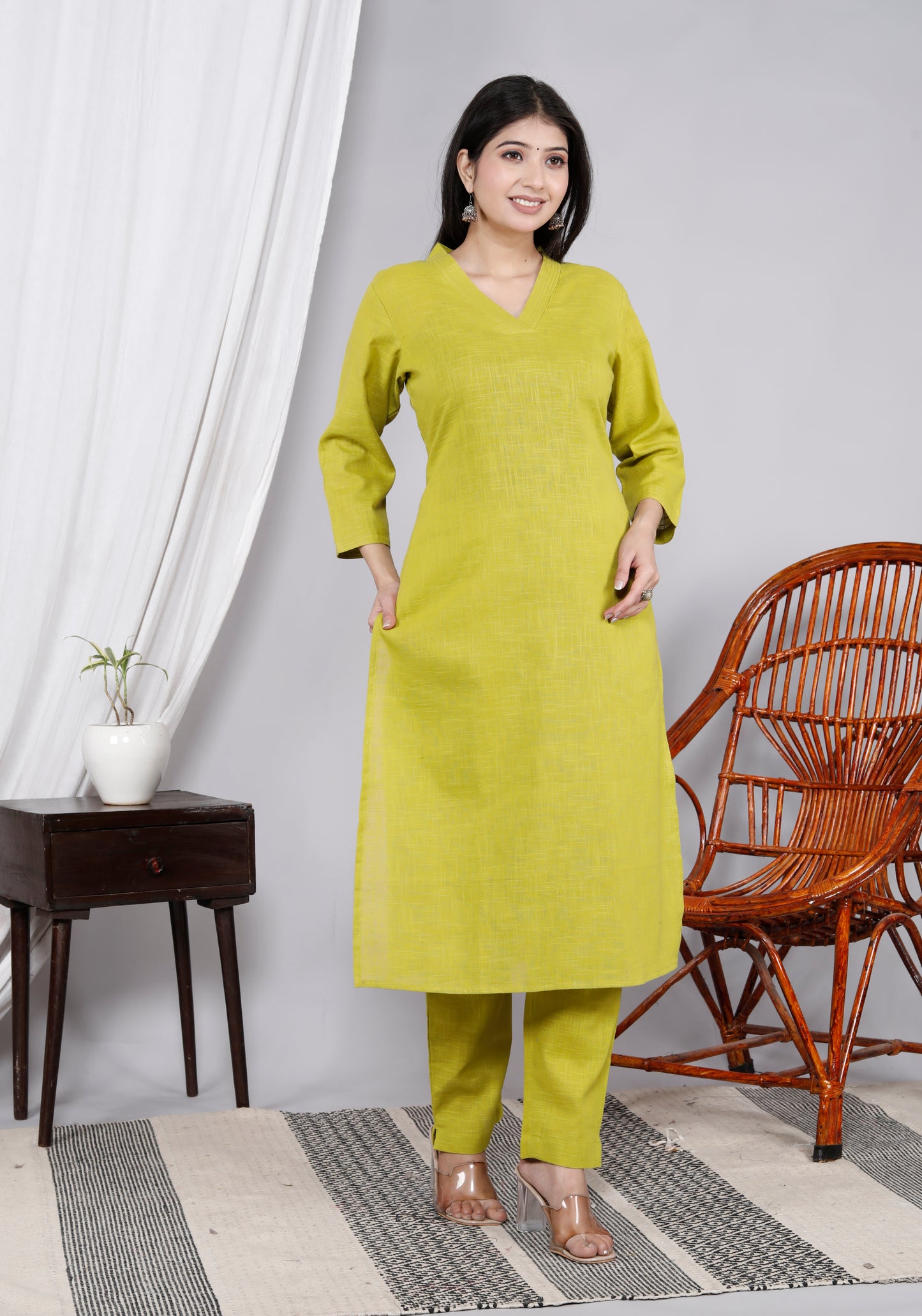 Cotton Slub Kurta Pant Set