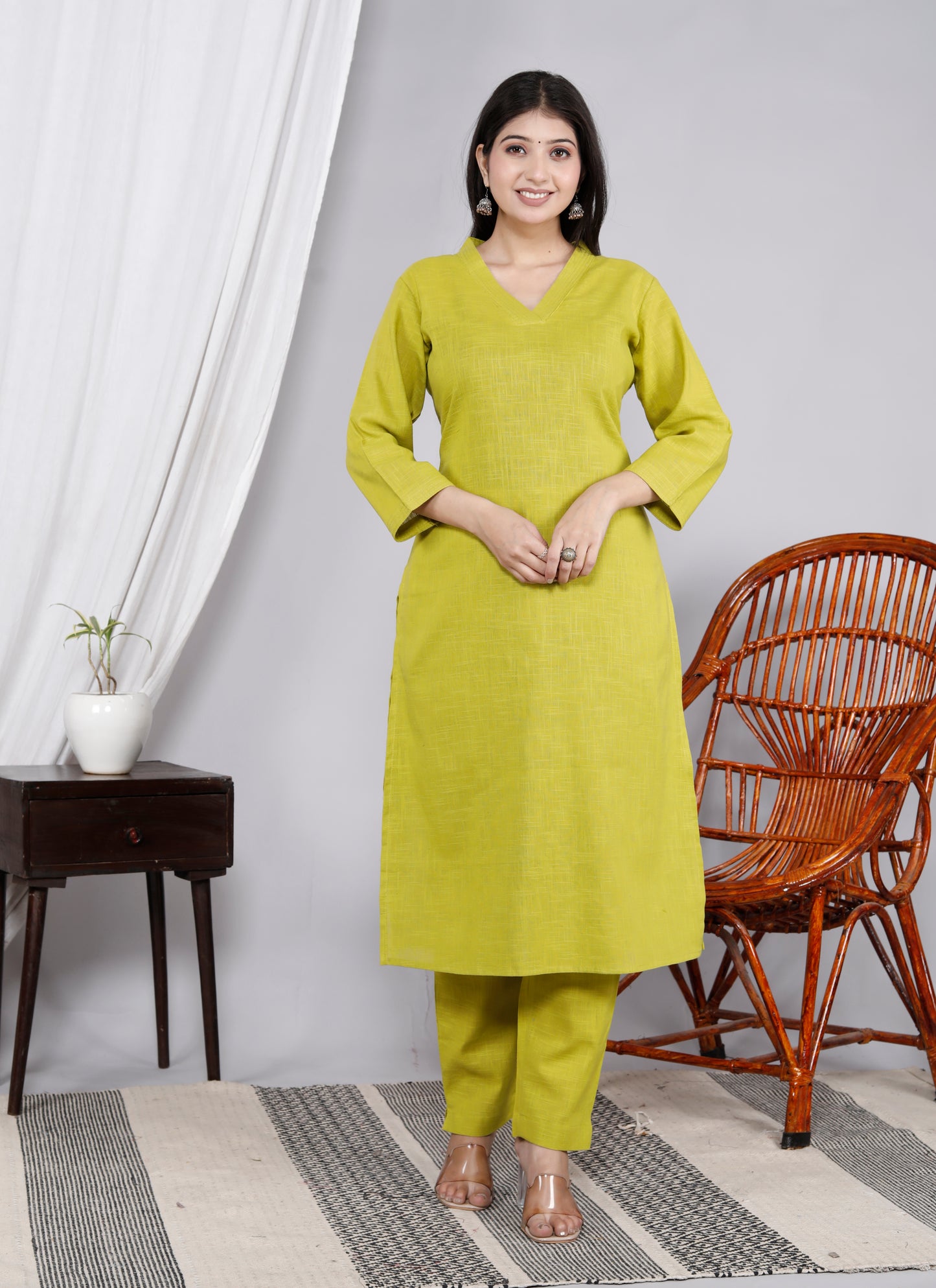Cotton Slub Kurta Pant Set