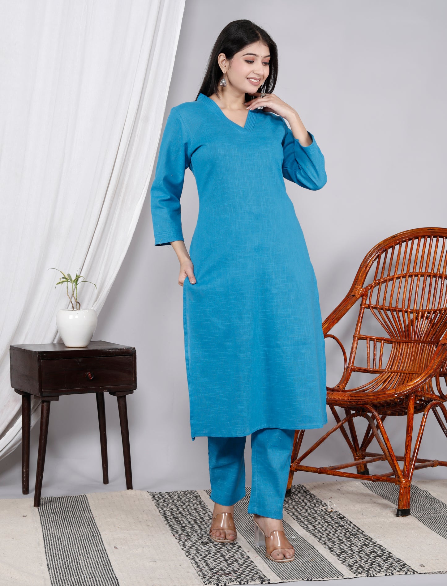 Cotton Slub Kurta Pant Set