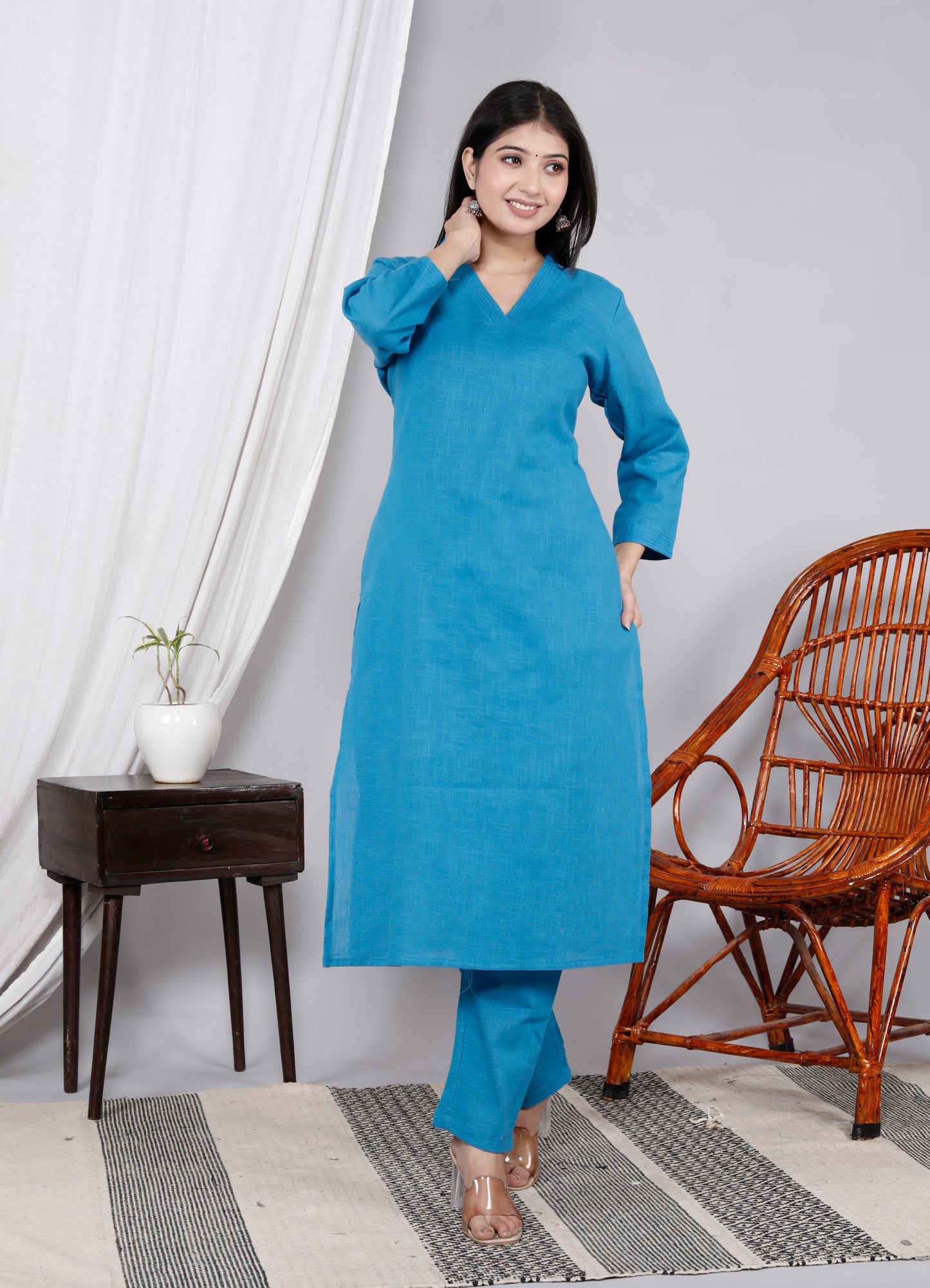 Cotton Slub Kurta Pant Set