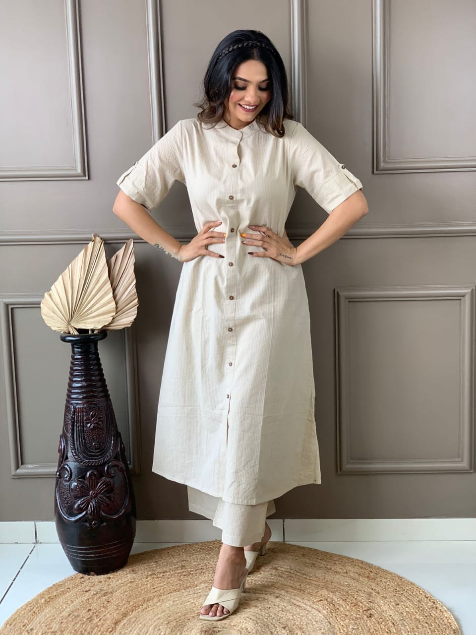 Pearl Bush Katha Cotton Kurta and Palazzo Set