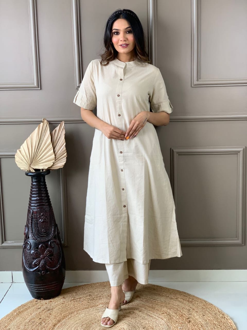Pearl Bush Katha Cotton Kurta and Palazzo Set