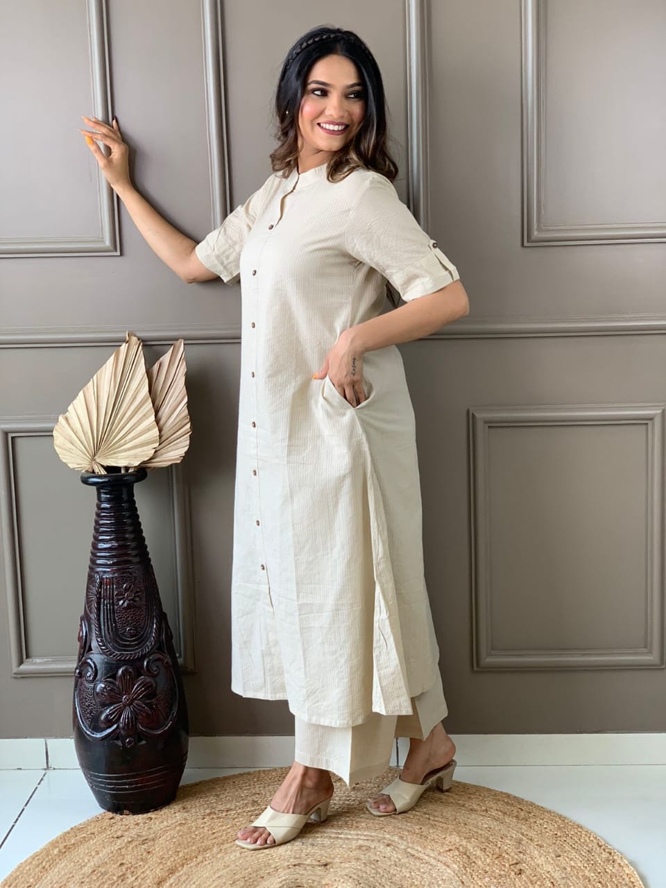 Pearl Bush Katha Cotton Kurta and Palazzo Set