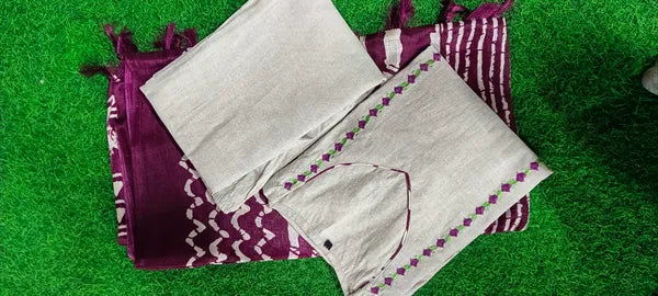 Beige Handloom Cotton Salwar Kurta Dupatta For Women
