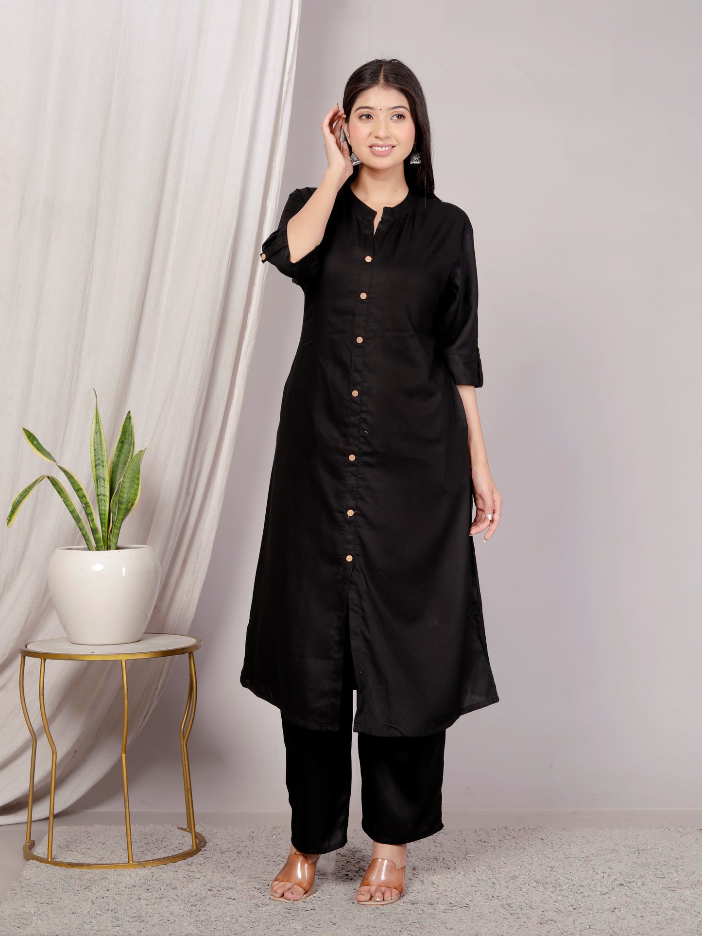 Plain Black Kurta Palazzo Set