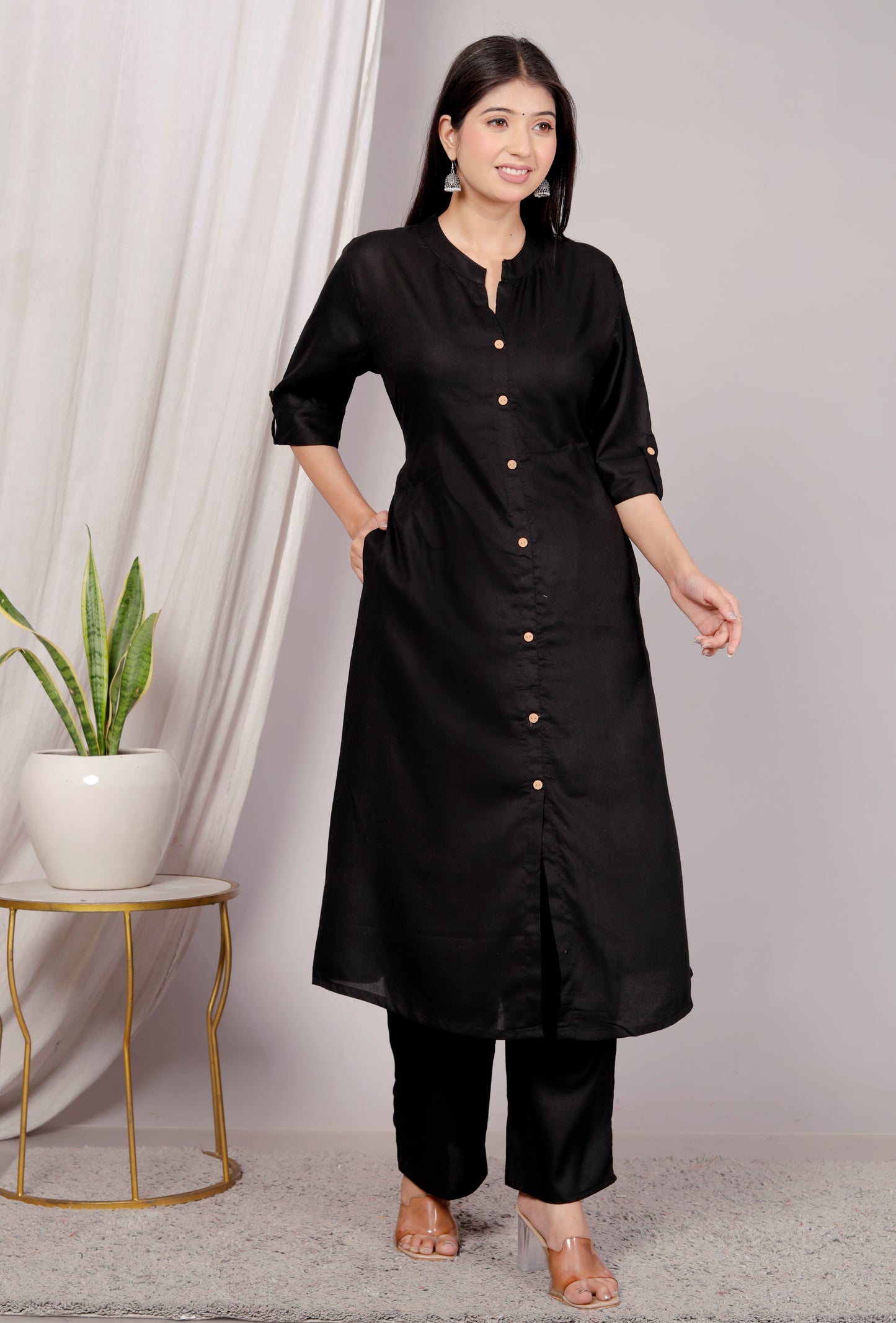 Plain Black Kurta Palazzo Set
