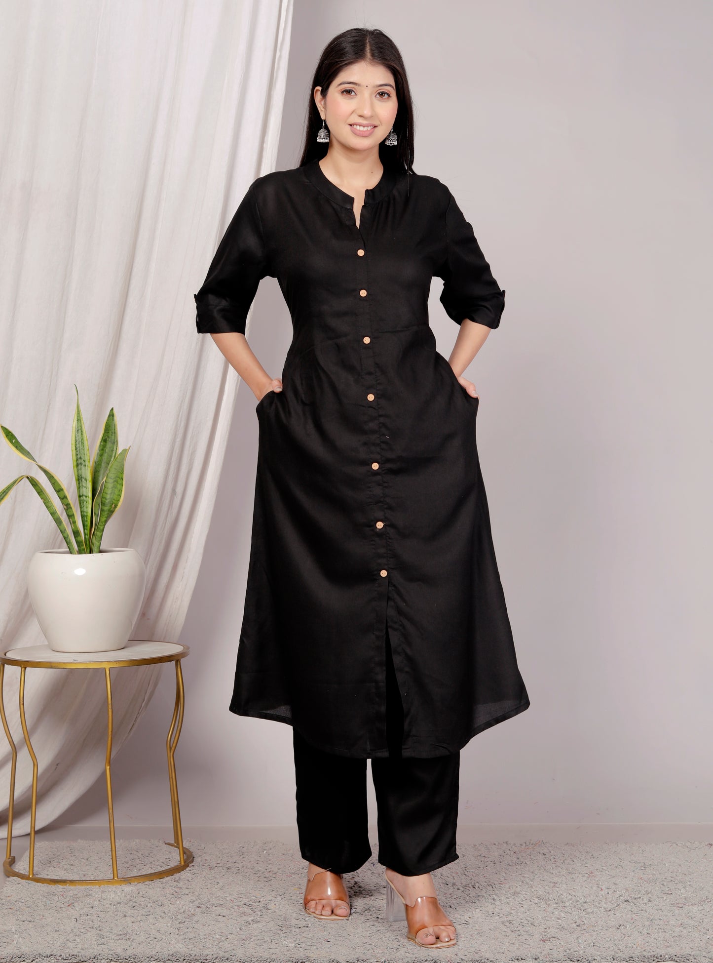 Plain Black Kurta Palazzo Set