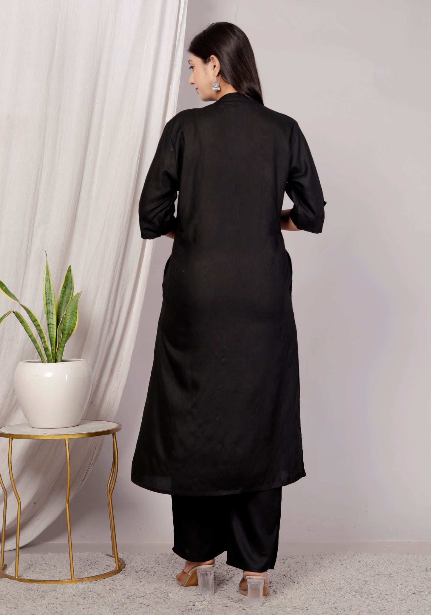 Plain Black Kurta Palazzo Set