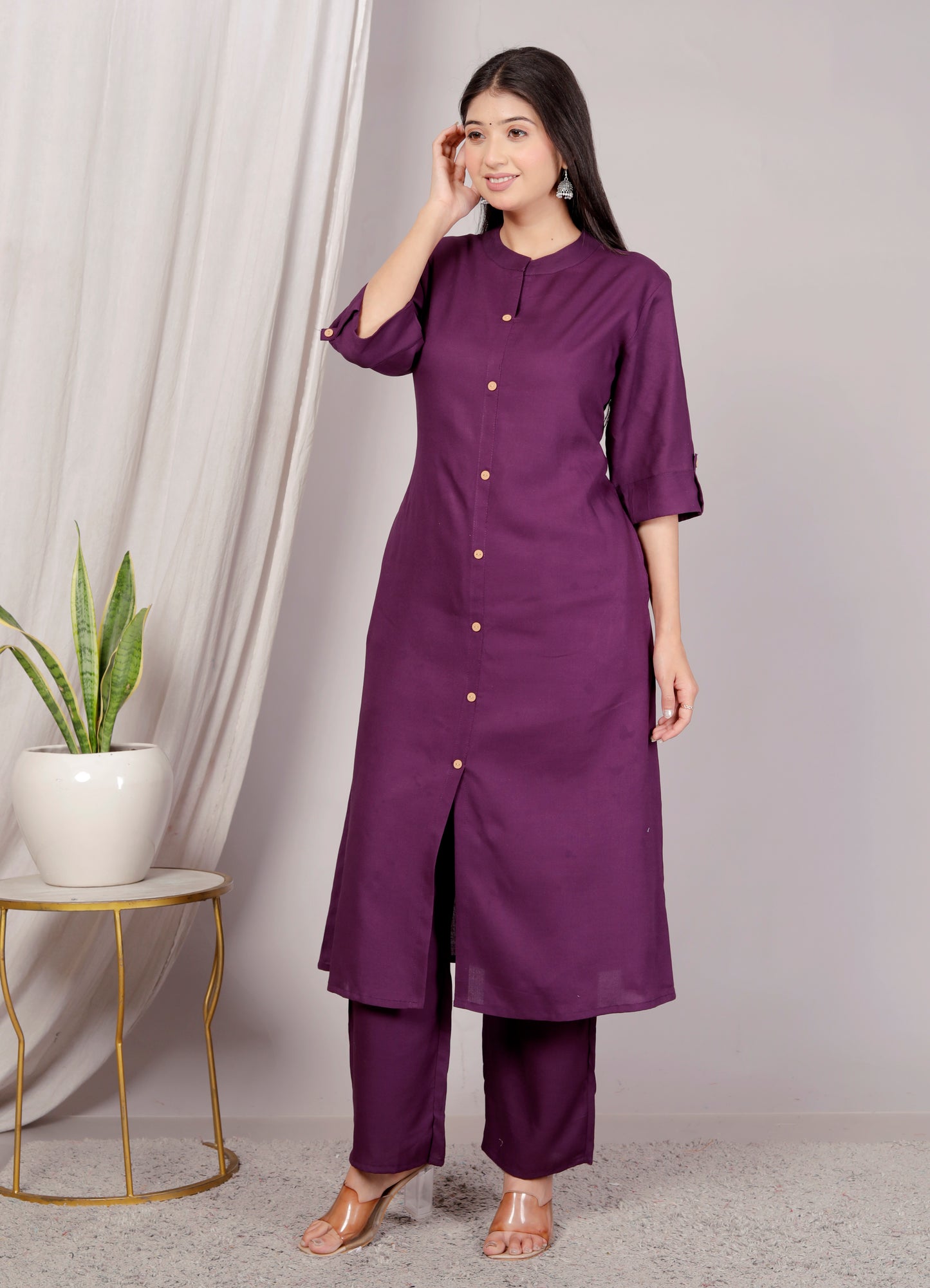 Wine Plain Kurta Palazzo Set