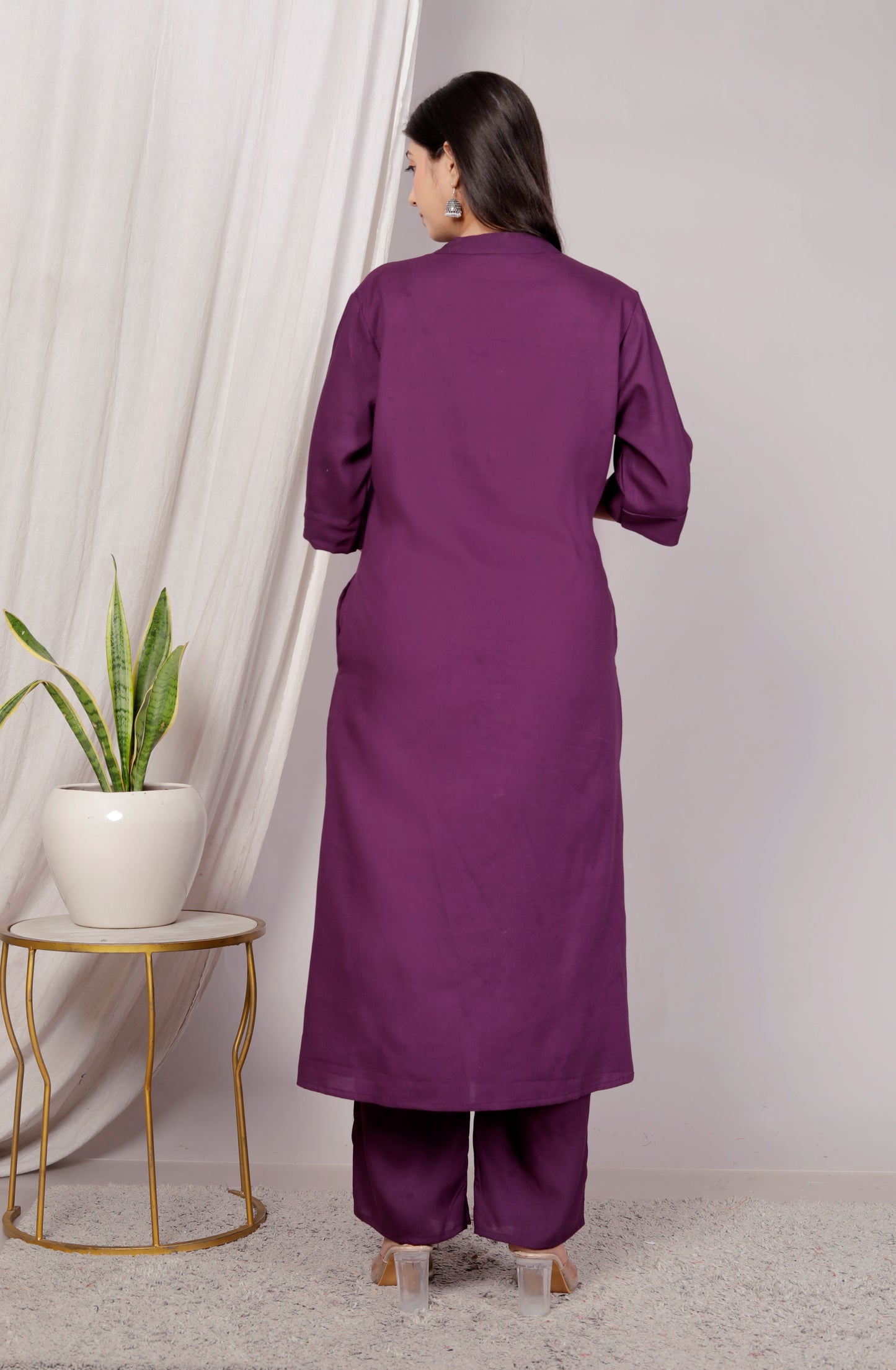Wine Plain Kurta Palazzo Set