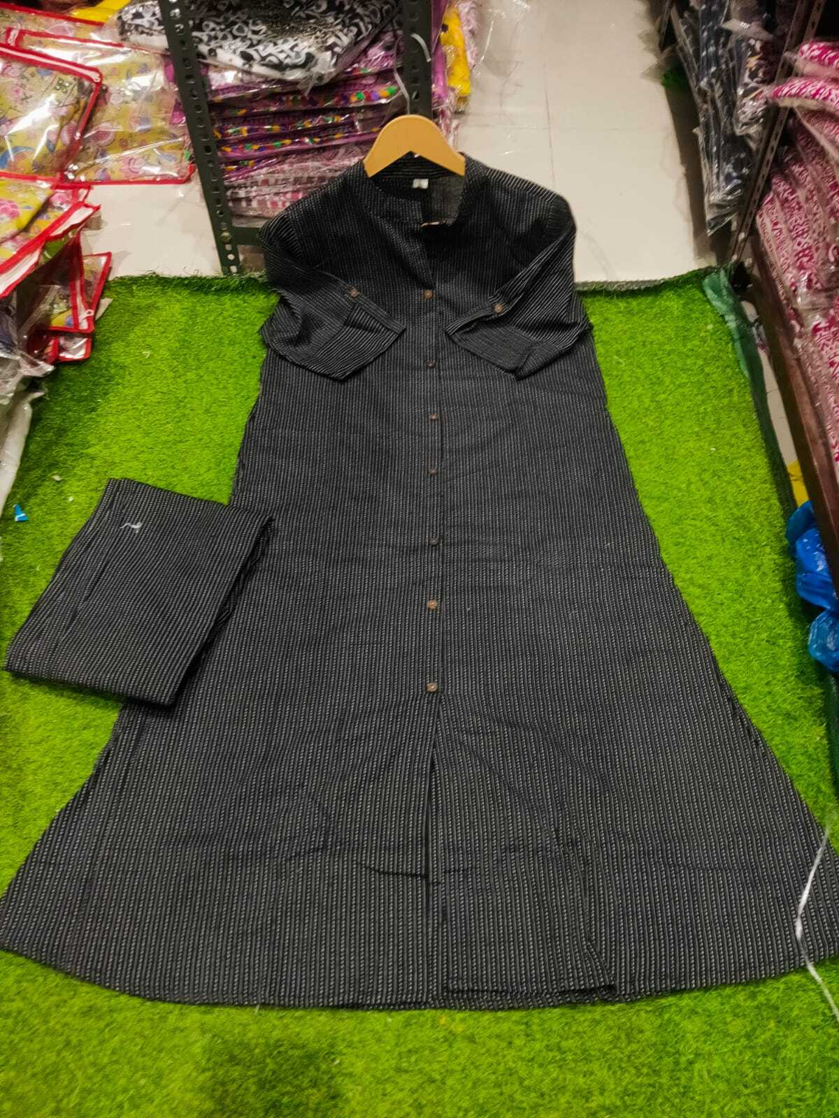 Black Katha Cotton Kurta and Palazzo Set