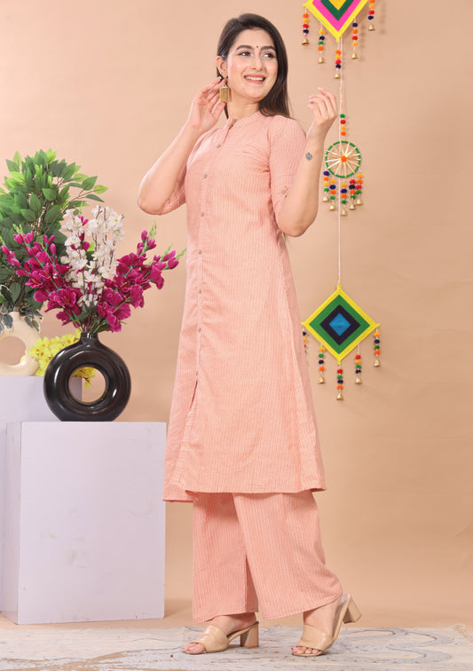 Orange Katha Cotton Kurta Set