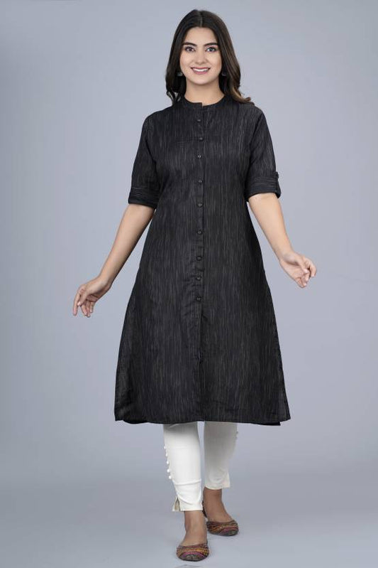 Black Handloom Cotton Kurta