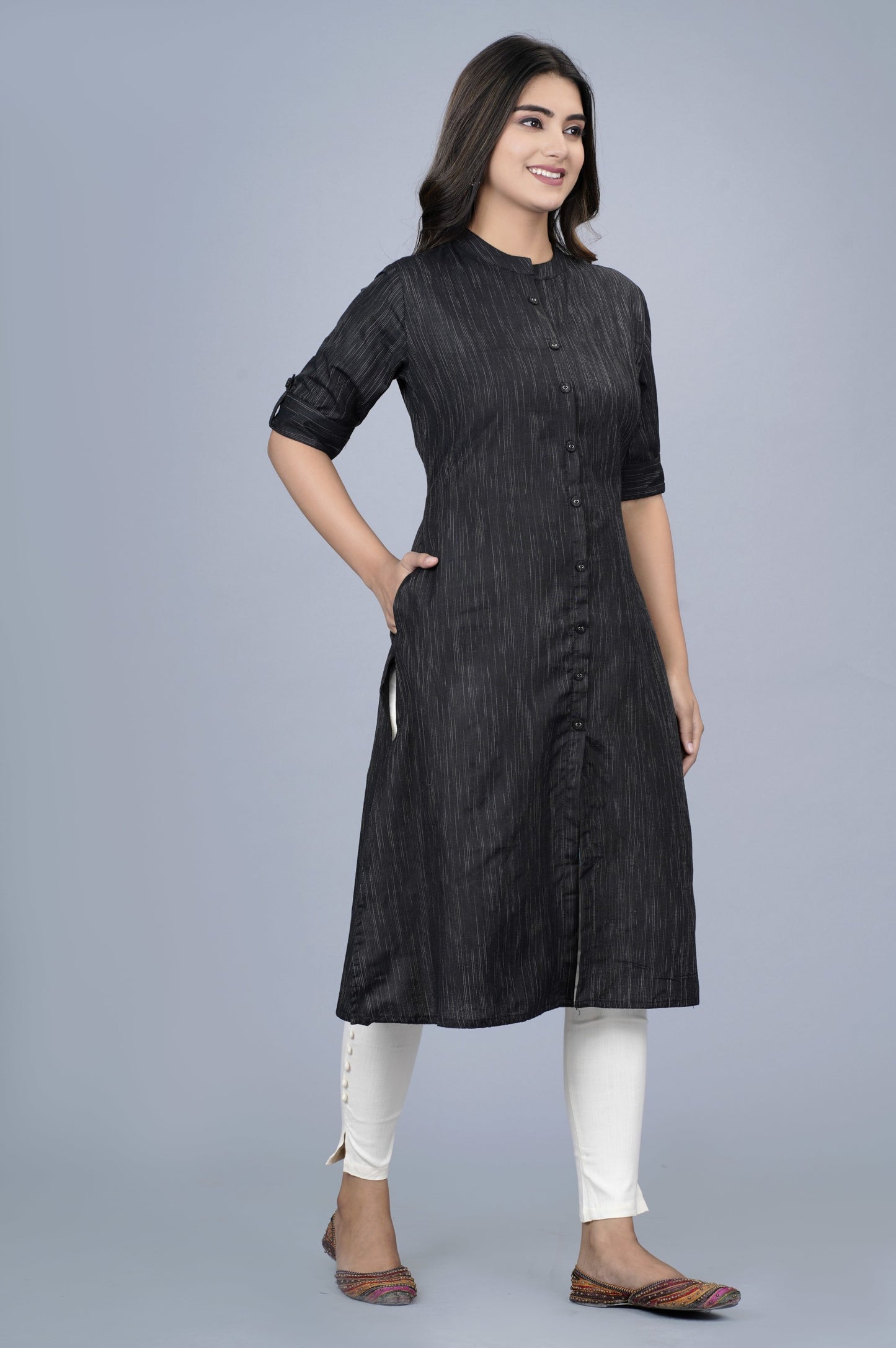 Black Handloom Cotton Kurta