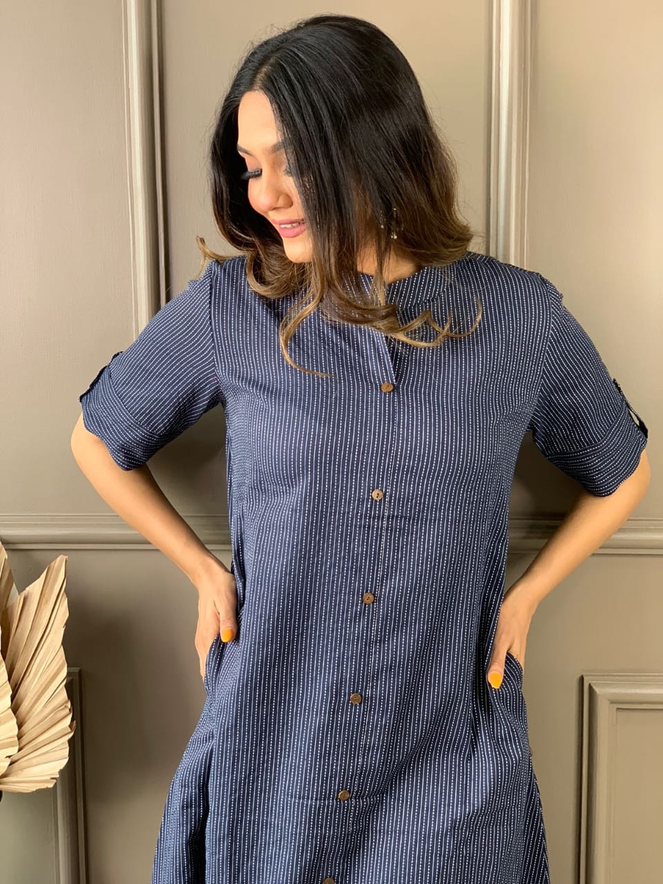 Mist Blue Katha Cotton Kurta and Palazzo Set