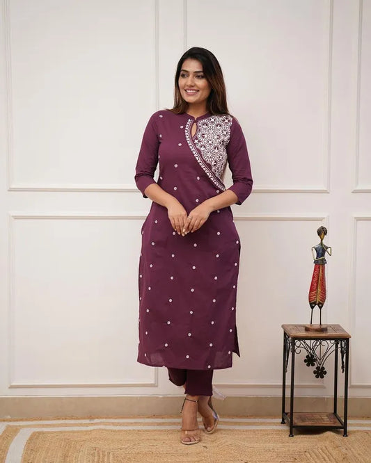 Brown Cotton Blend Kurta For Women