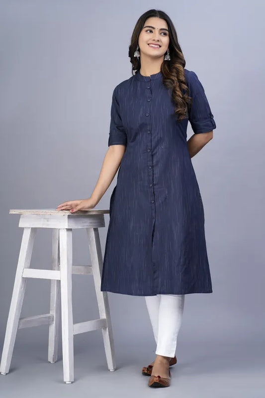 Blue Khadi Cotton Kurta For Women