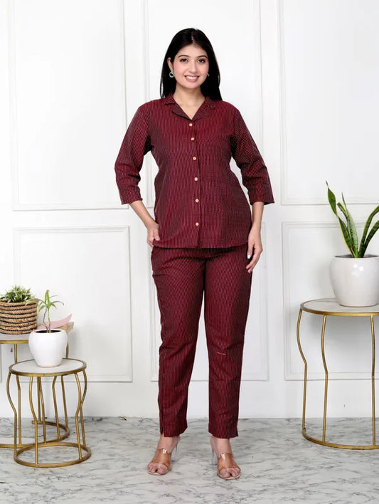 Maroon Handloom Cotton Co-ord set
