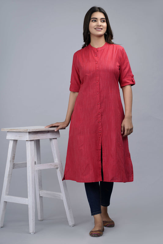 Red Handloom Cotton Kurta
