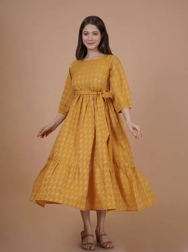 Yellow Crepe Dress For Women